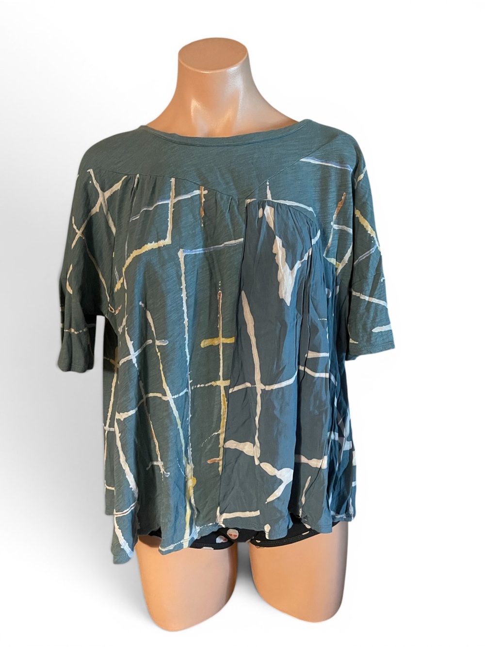Anthropologie Akimi + Kin Small Blue Light Streaks Swing Blouse Tank Top Boho